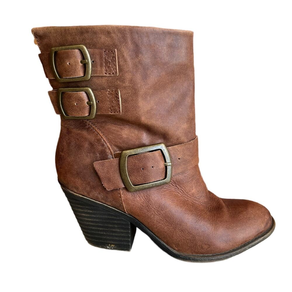 Lucky Brand Edgy buckle heeled ankle boots 7